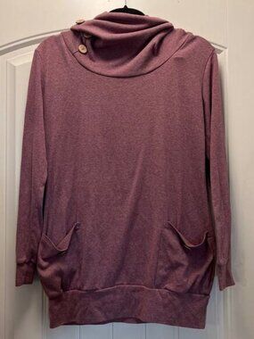 Levaca Women’s Button Cowl Neck Long Sleeve Jersey Pullover‎ Top Size M Pink